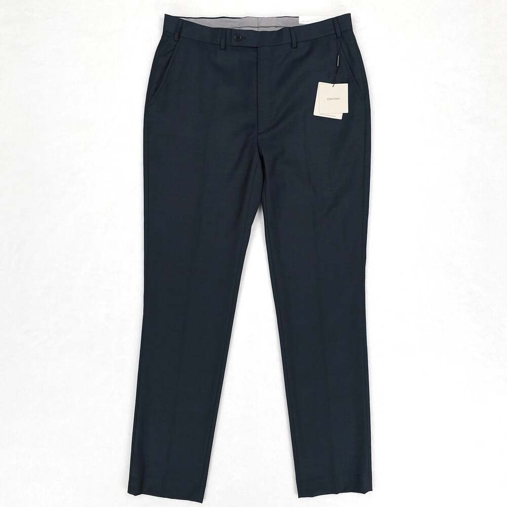 Calvin Klein Mens Slim Fit Suit Pants 34x34 Dark Green Solid Stretch Wool Blend